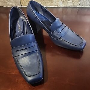 Anne Klein iflex Block-Heel Penny Loafers Slip-On Navy Blue Woman's Size 8.5
